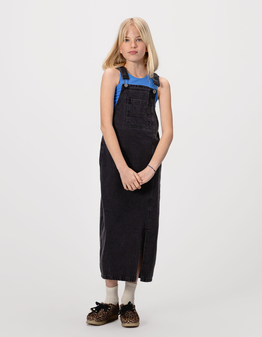 abito midi con spacchi in denim grigio per bambine