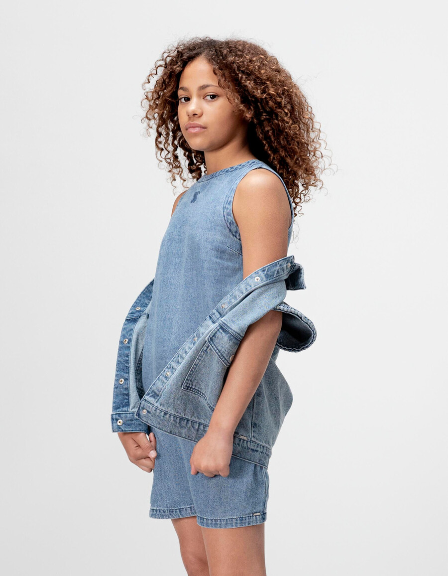 abito scamiciato in denim blu per bambine
