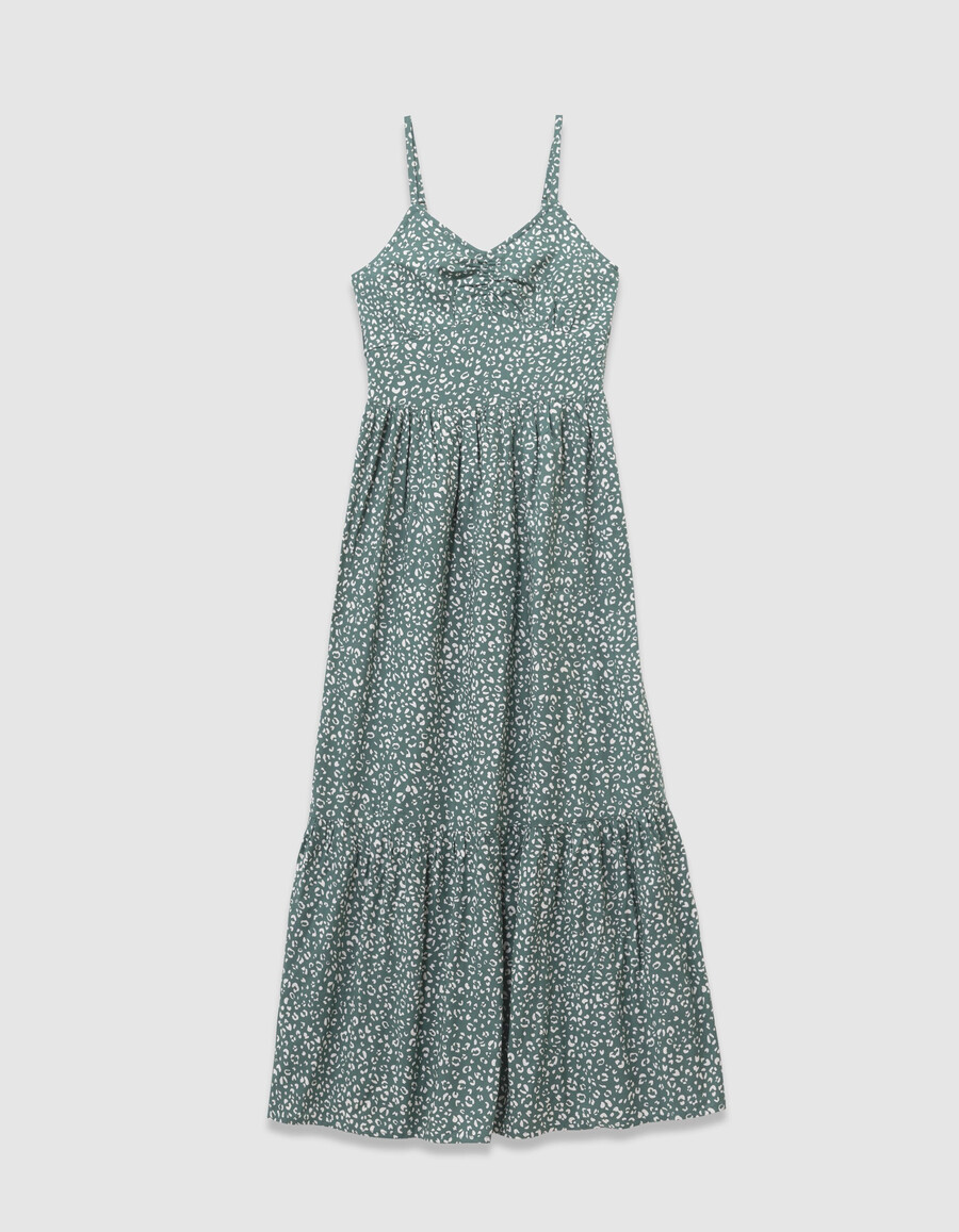 abito lungo verde con spalline e stampa leopardata per bambine