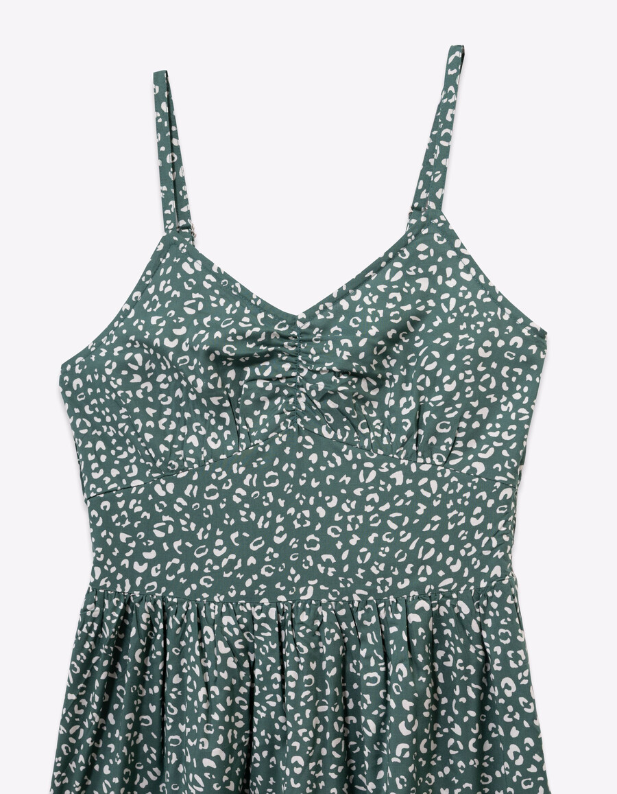 abito lungo verde con spalline e stampa leopardata per bambine