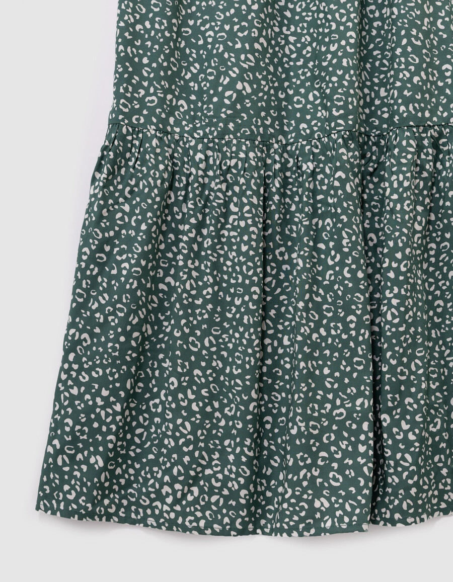 abito lungo verde con spalline e stampa leopardata per bambine
