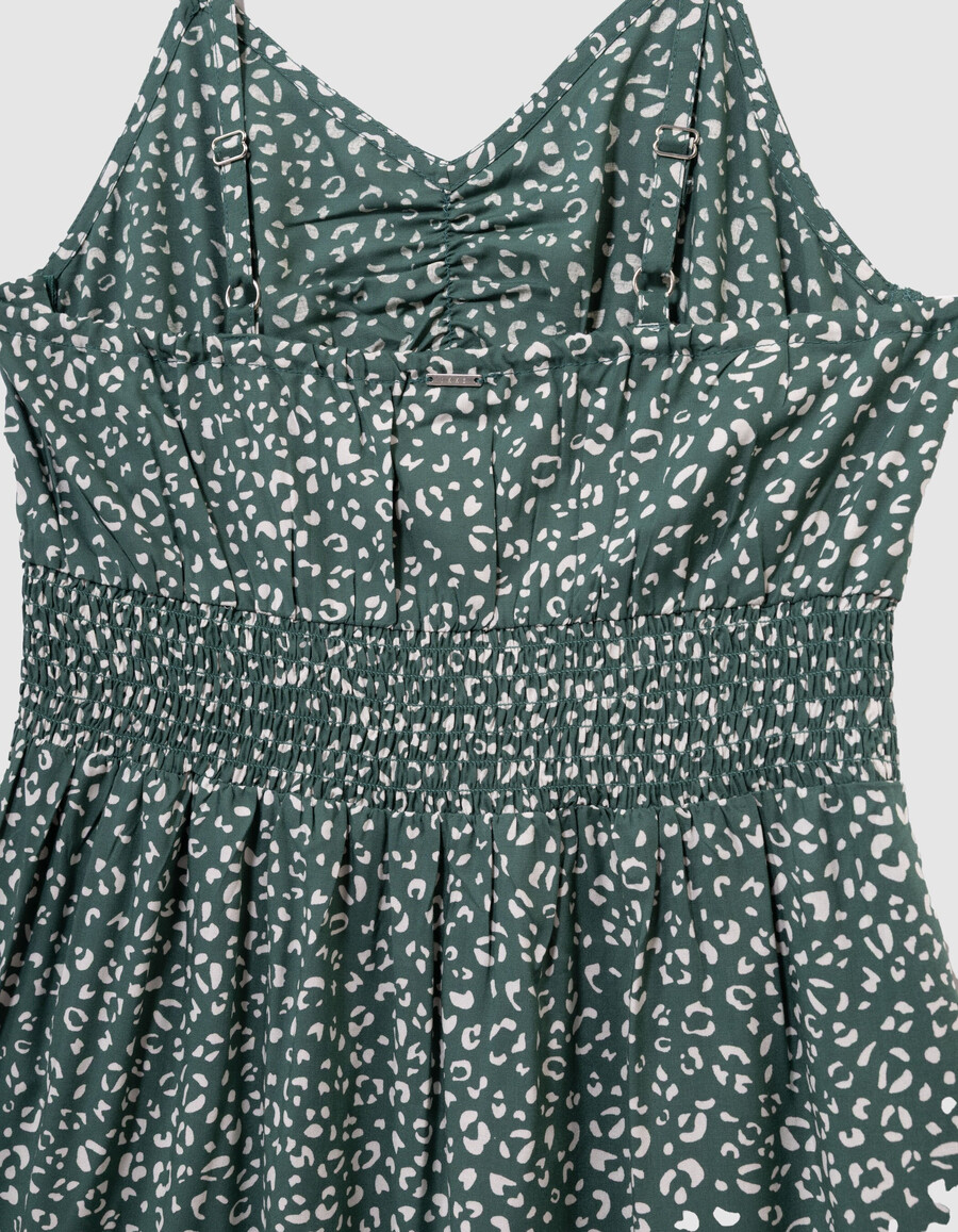 abito lungo verde con spalline e stampa leopardata per bambine