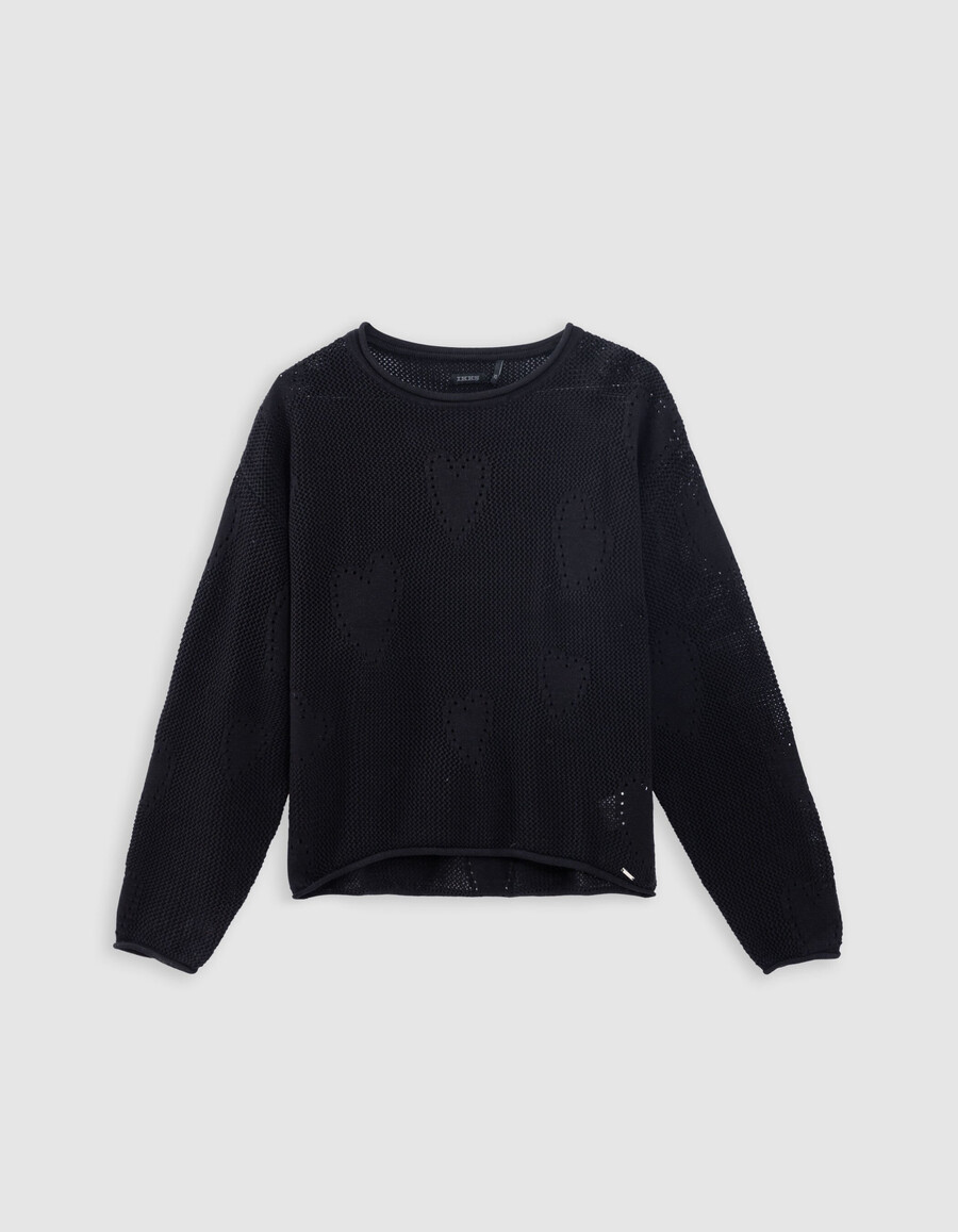 maglione nero traforato con cuori per bambina