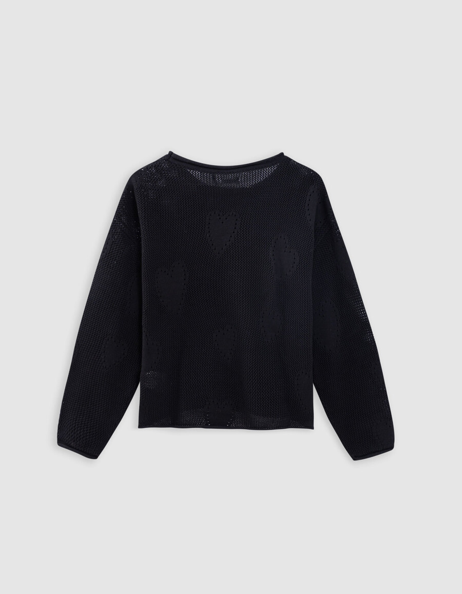 maglione nero traforato con cuori per bambina