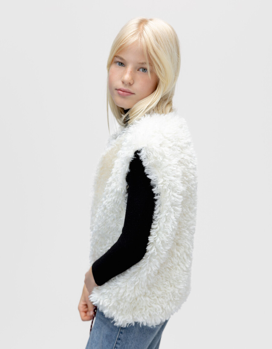 cardigan con cappuccio e gilet 2 in 1 color écru per bambine