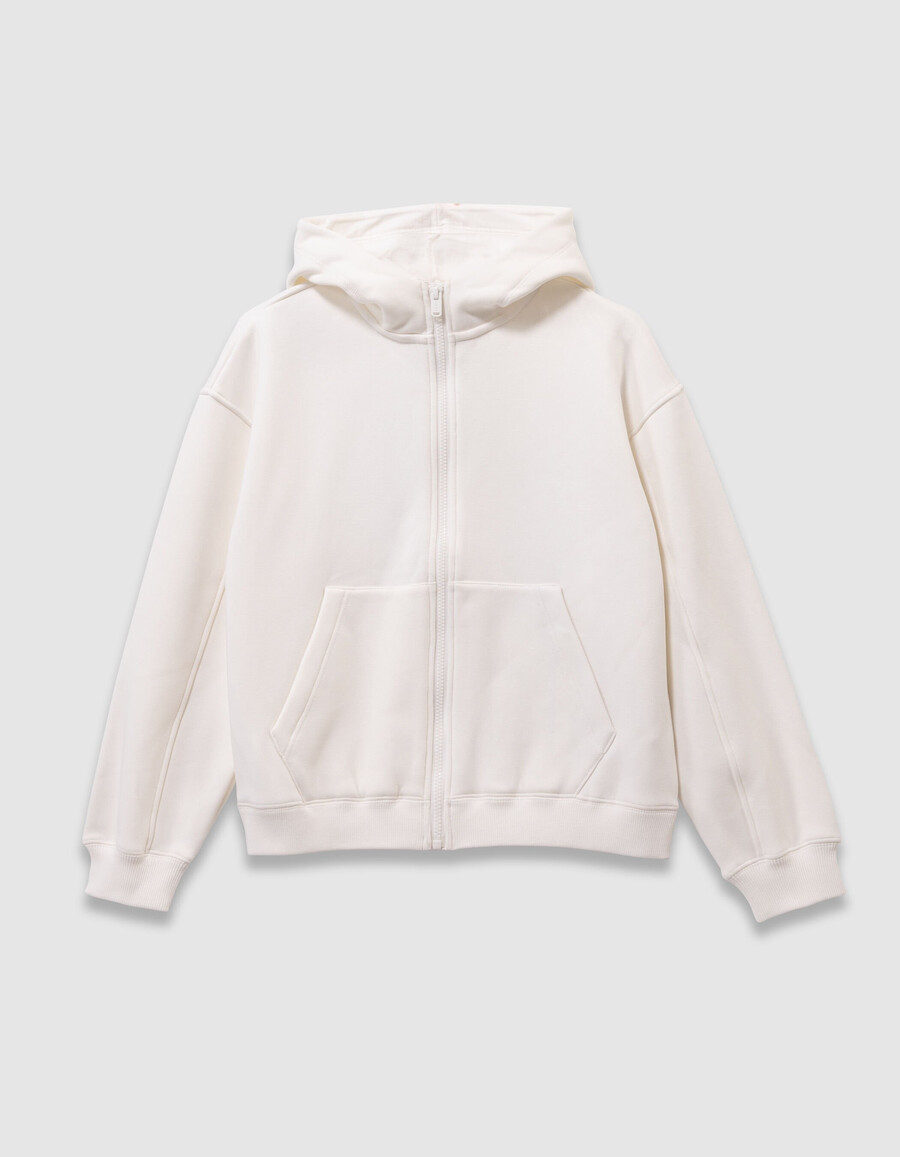 cardigan con cappuccio e gilet 2 in 1 color écru per bambine
