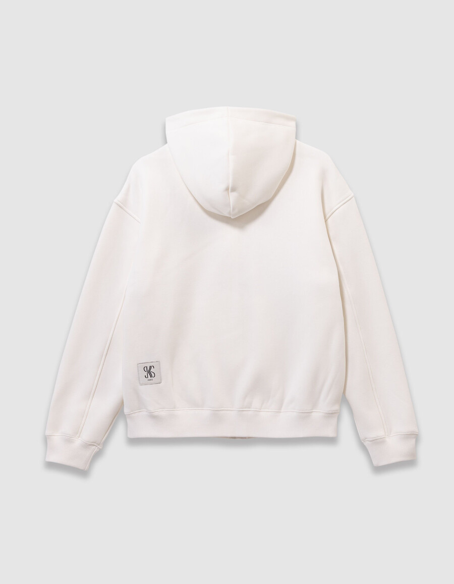 cardigan con cappuccio e gilet 2 in 1 color écru per bambine
