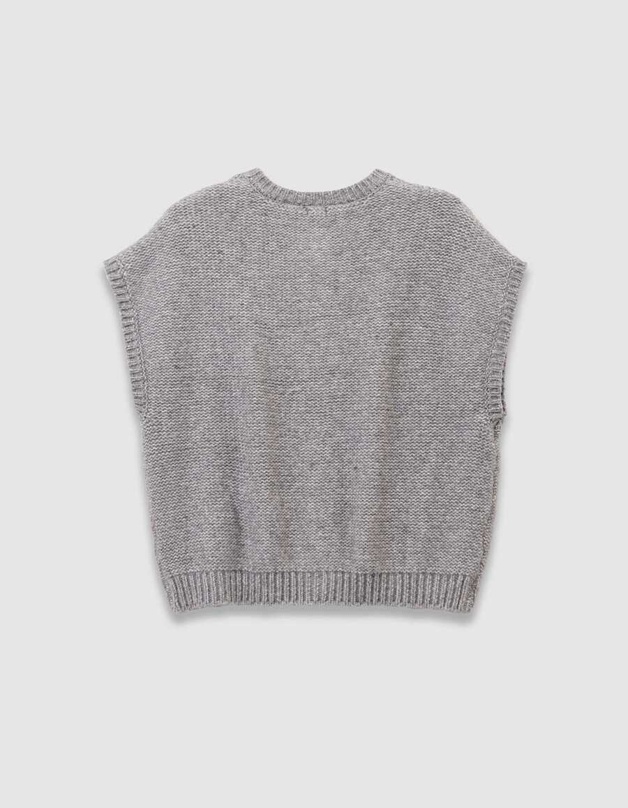 cardigan senza maniche in maglia a trecce grigia per bambine