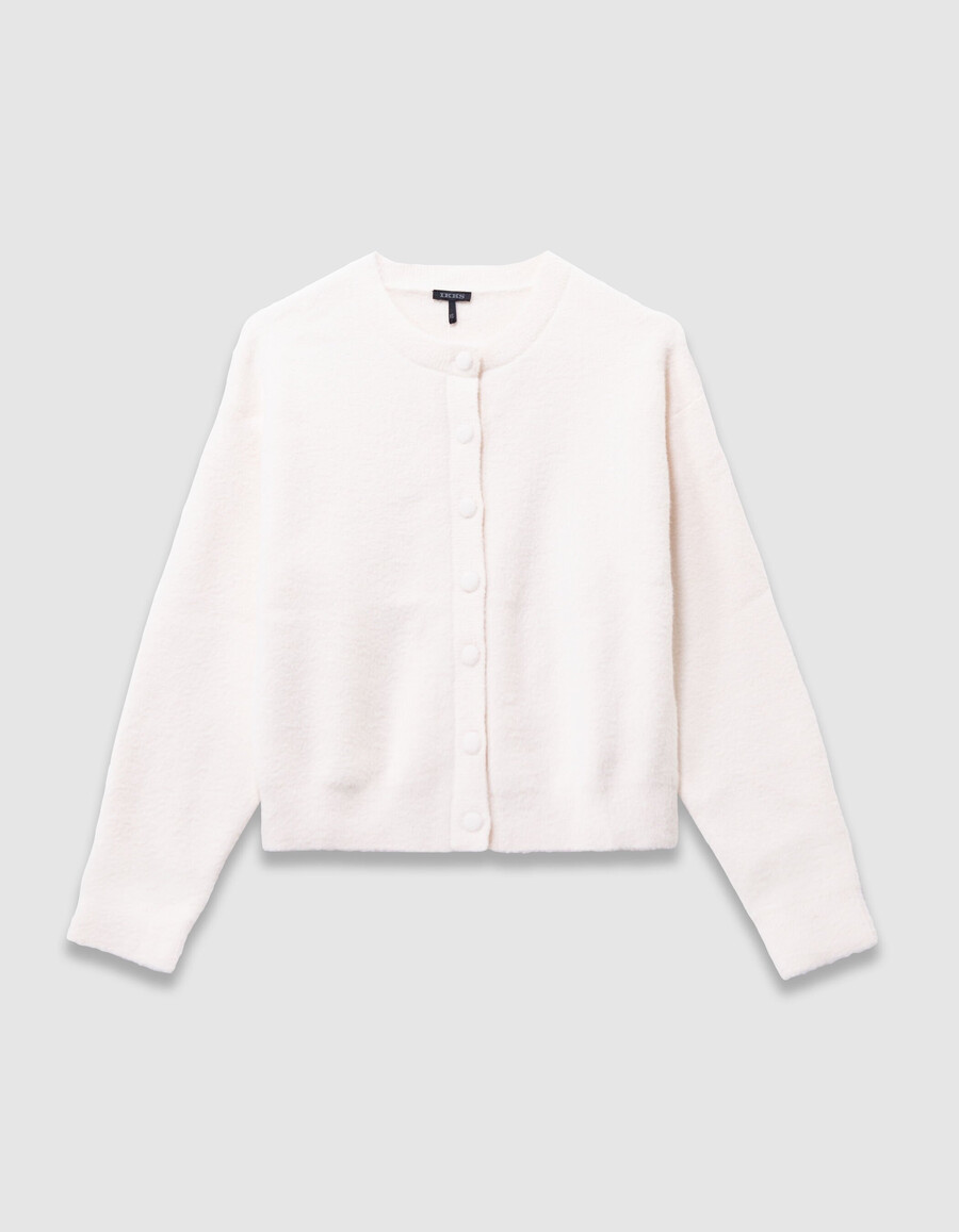 cardigan beige con bottoni in morbida maglia per bambine