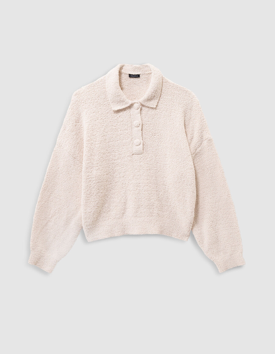 maglione beige con bottoni in maglia bouclette per bambine