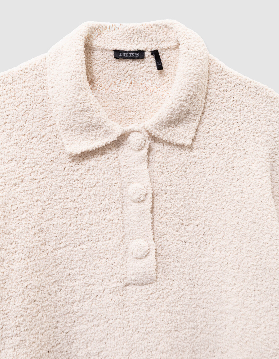 maglione beige con bottoni in maglia bouclette per bambine