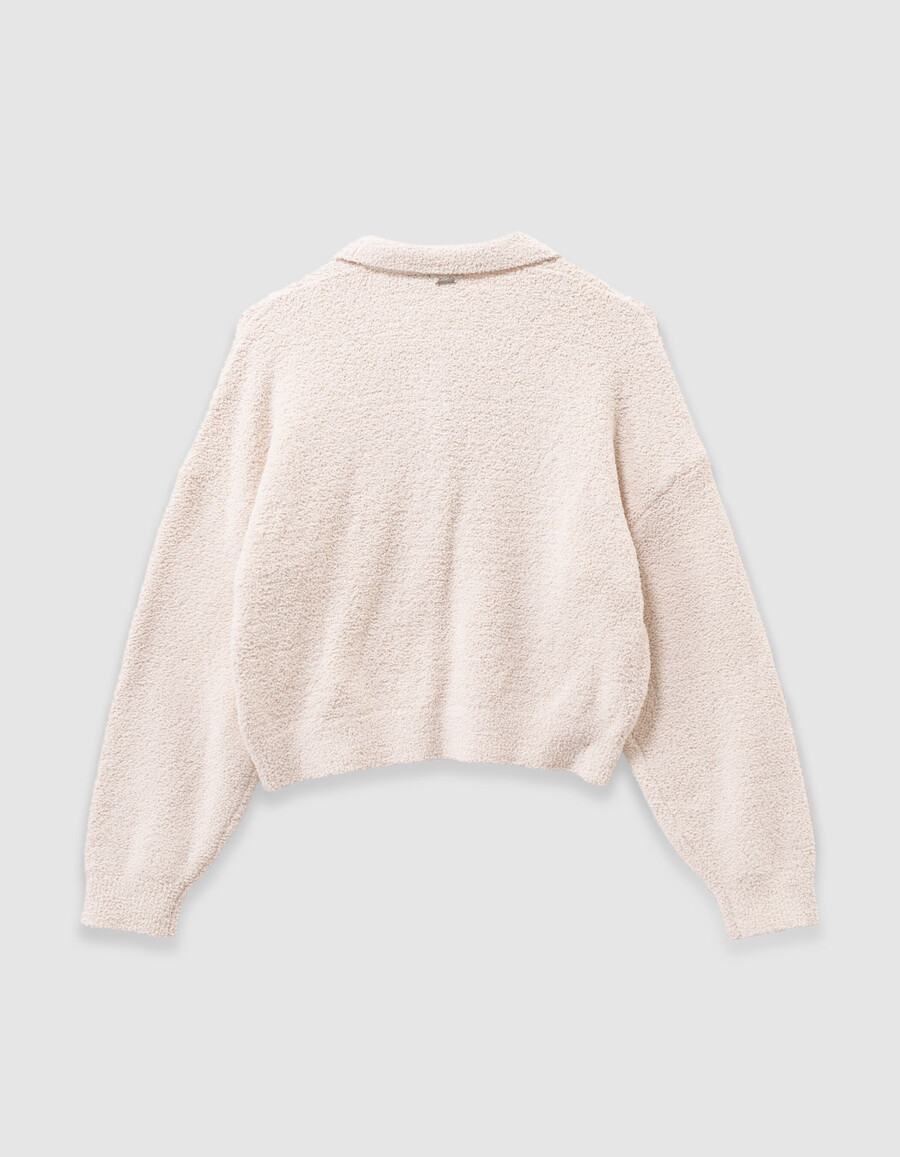 maglione beige con bottoni in maglia bouclette per bambine
