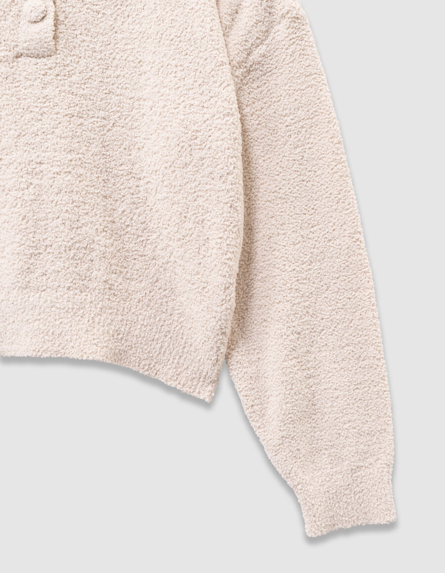 maglione beige con bottoni in maglia bouclette per bambine