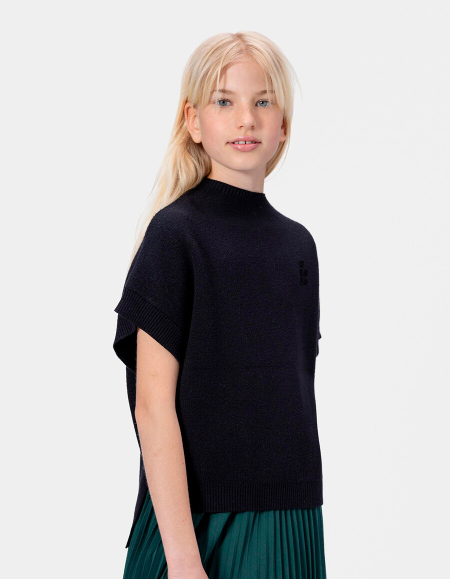 maglione nero senza maniche in maglia per ragazze