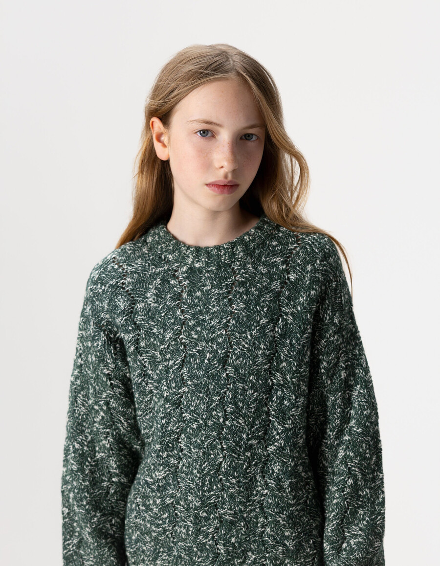 maglione lavorato a maglia mouliné decorativo verde per bambine