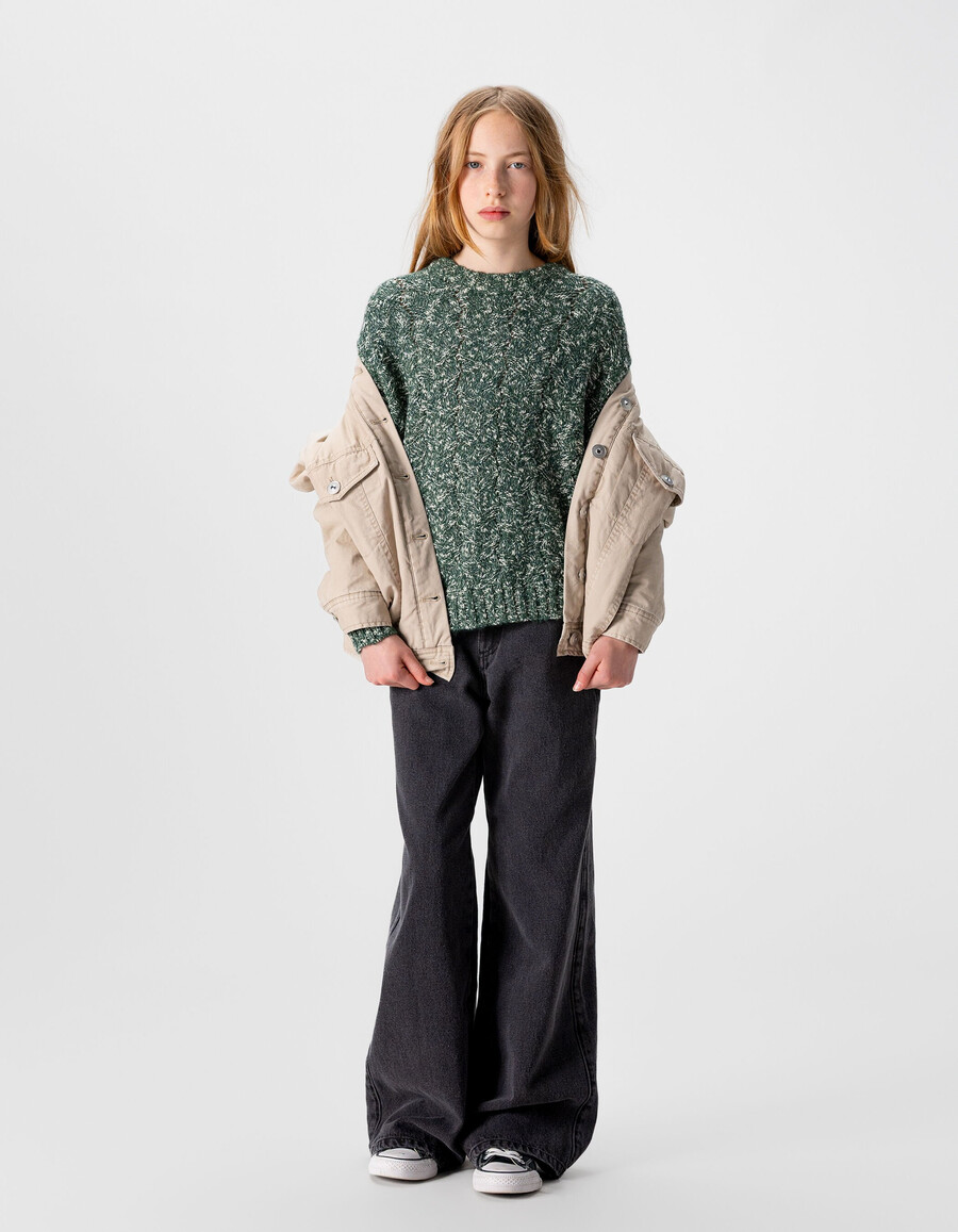 maglione lavorato a maglia mouliné decorativo verde per bambine