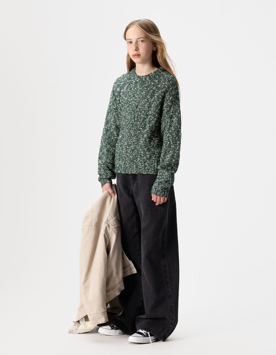 maglione lavorato a maglia mouliné decorativo verde per bambine