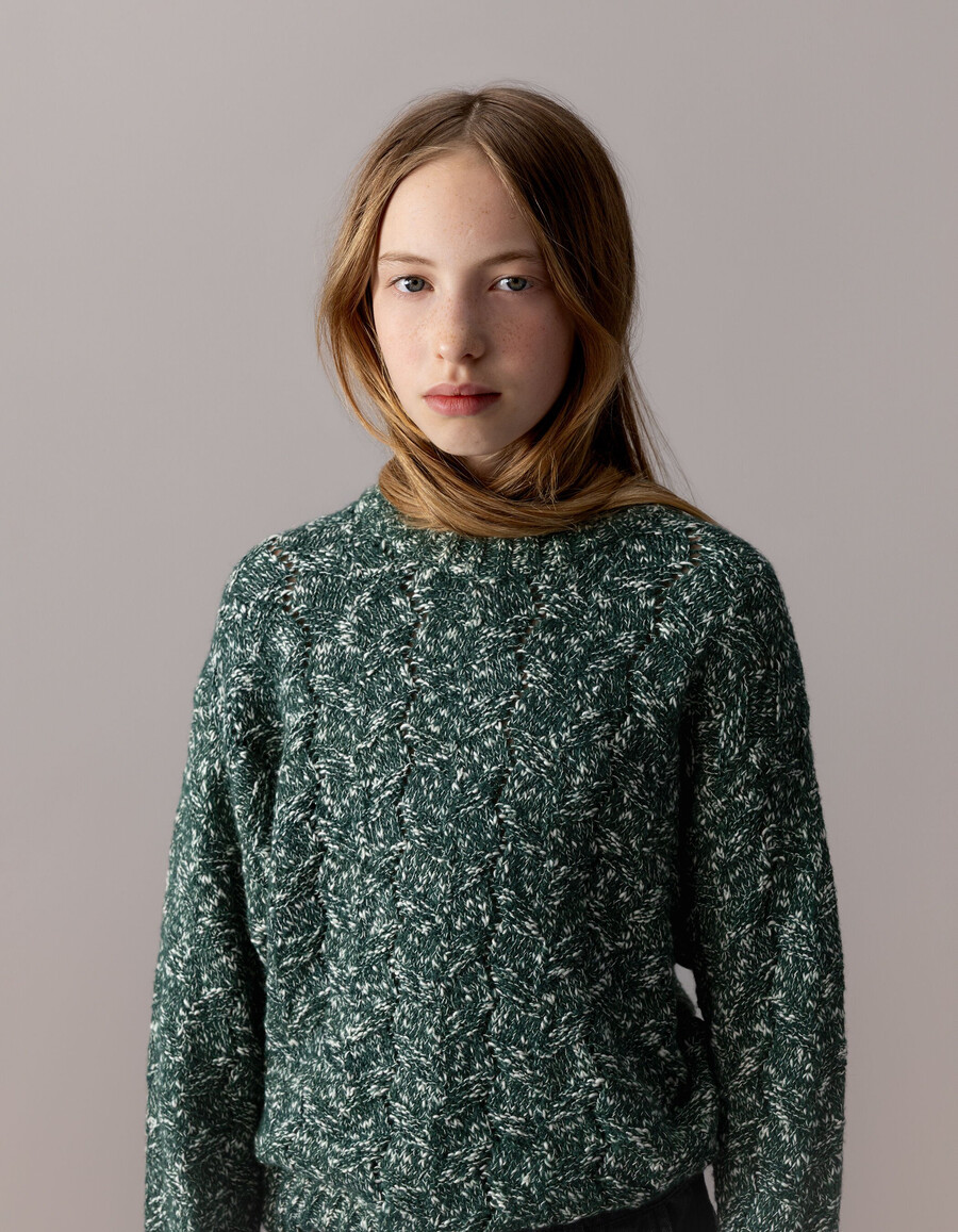 maglione lavorato a maglia mouliné decorativo verde per bambine