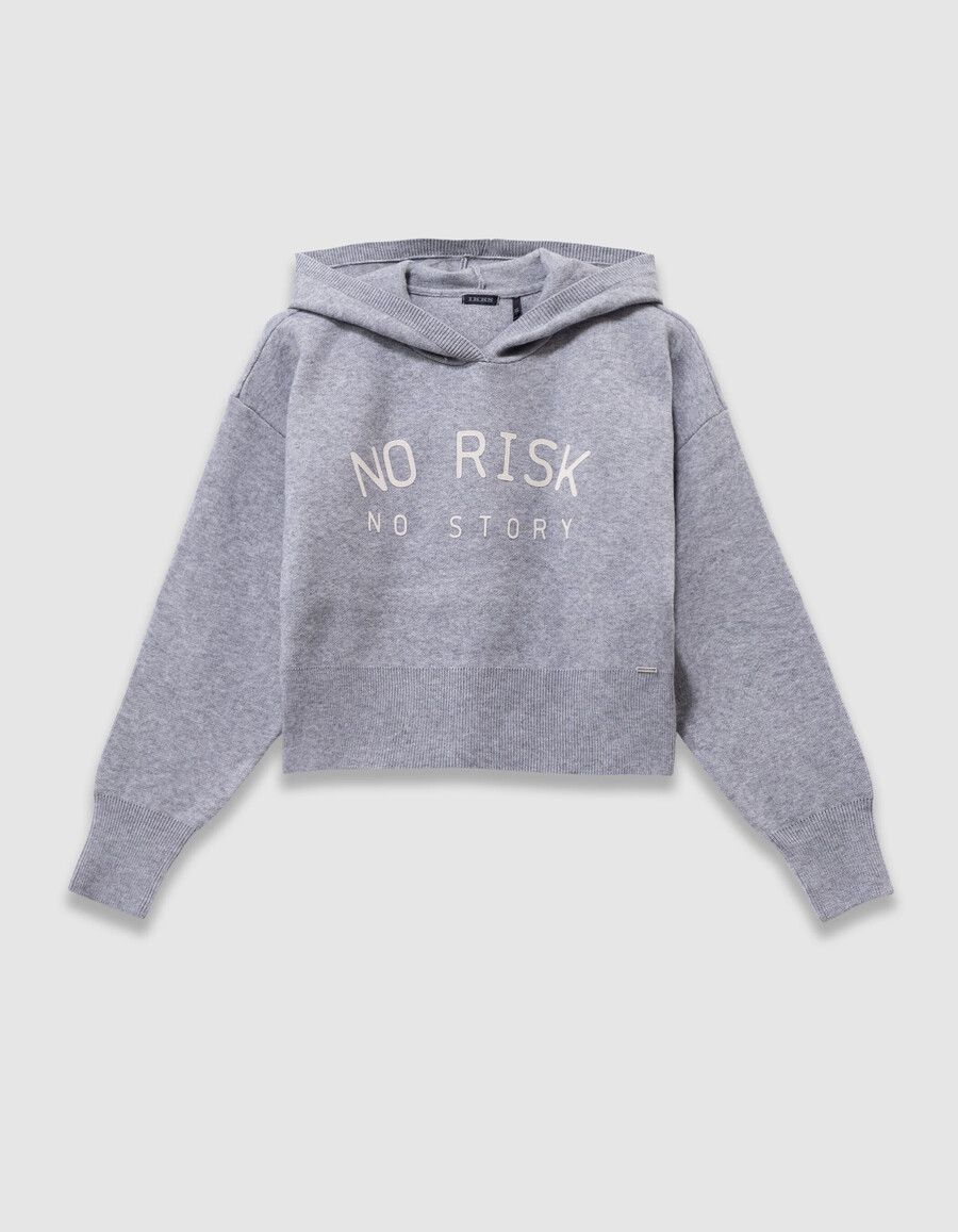 felpa grigia con cappuccio in maglia da bambina con slogan