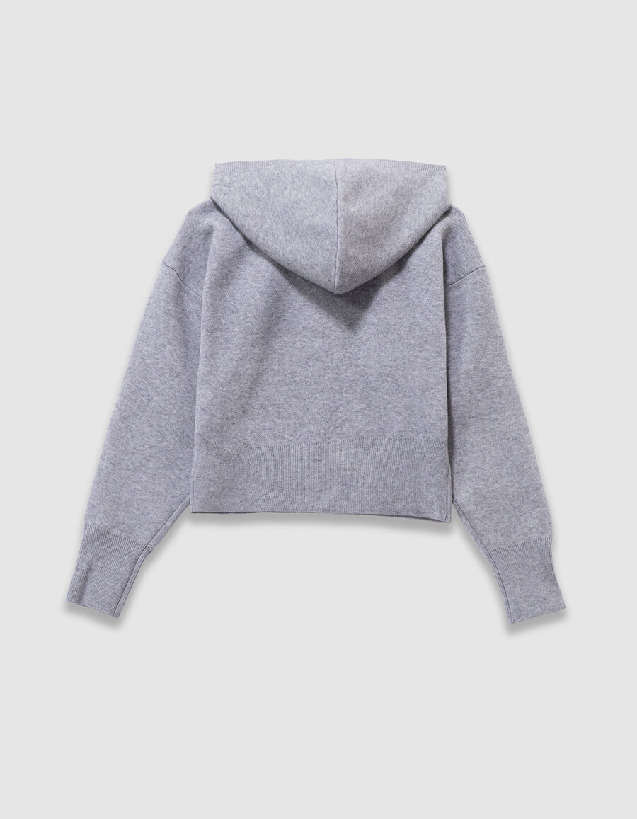 felpa grigia con cappuccio in maglia da bambina con slogan