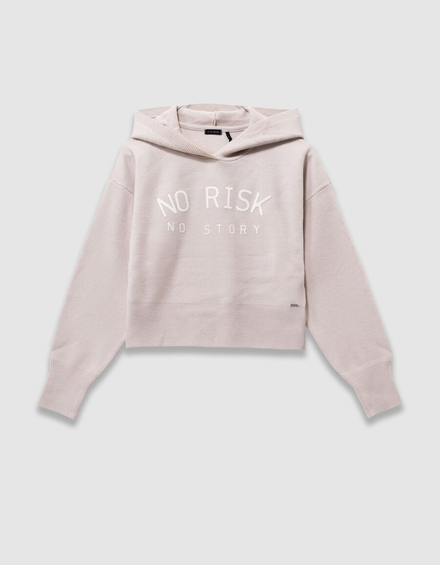 felpa con cappuccio beige in maglia con slogan per ragazze