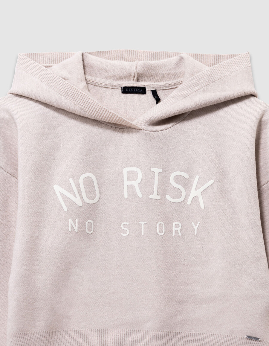 felpa con cappuccio beige in maglia con slogan per ragazze