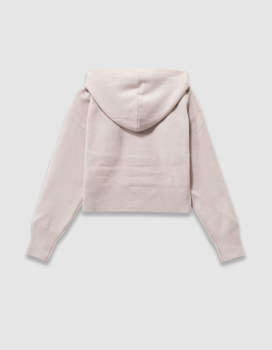 felpa con cappuccio beige in maglia con slogan per ragazze