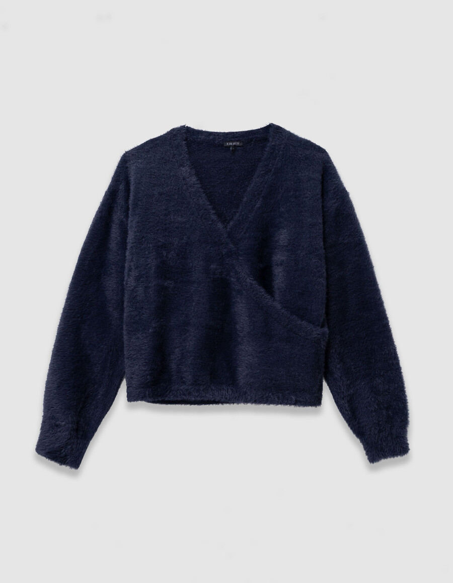 maglione avvolgente in maglia soffice blu navy per bambine