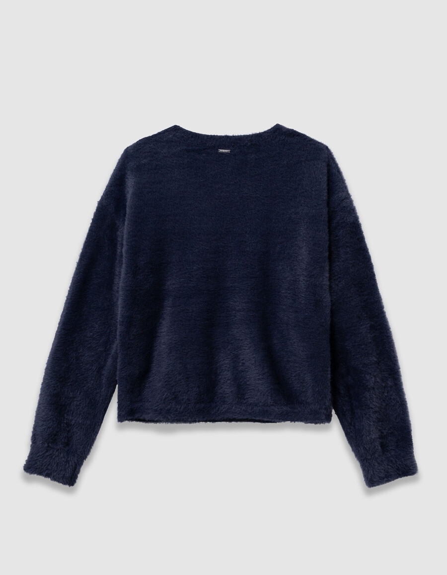 maglione avvolgente in maglia soffice blu navy per bambine