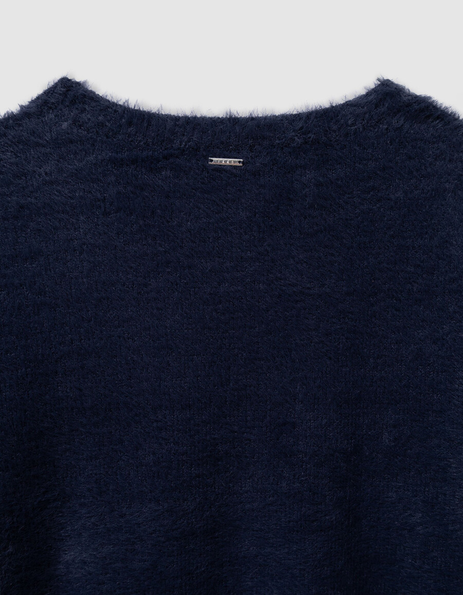 maglione avvolgente in maglia soffice blu navy per bambine