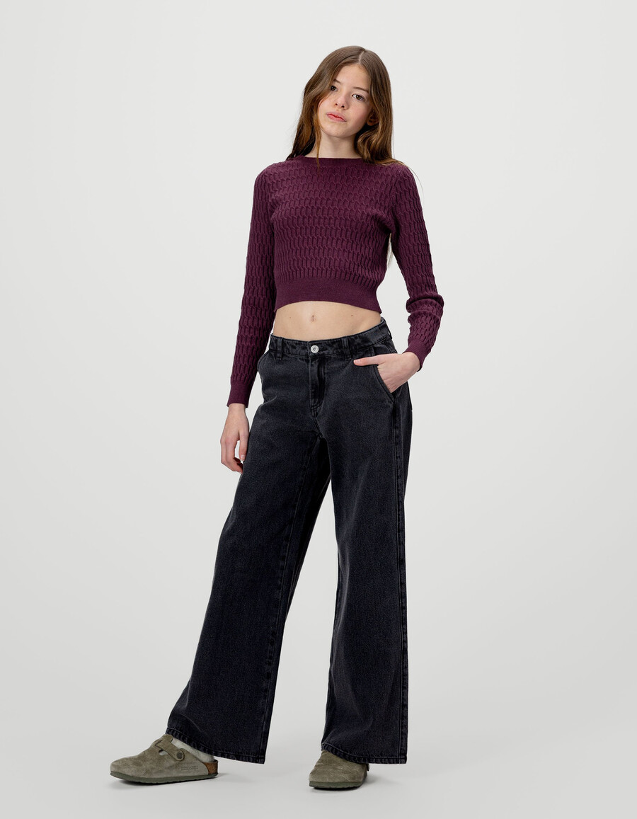 maglione decorativo bordeaux in maglia a trecce per bambine