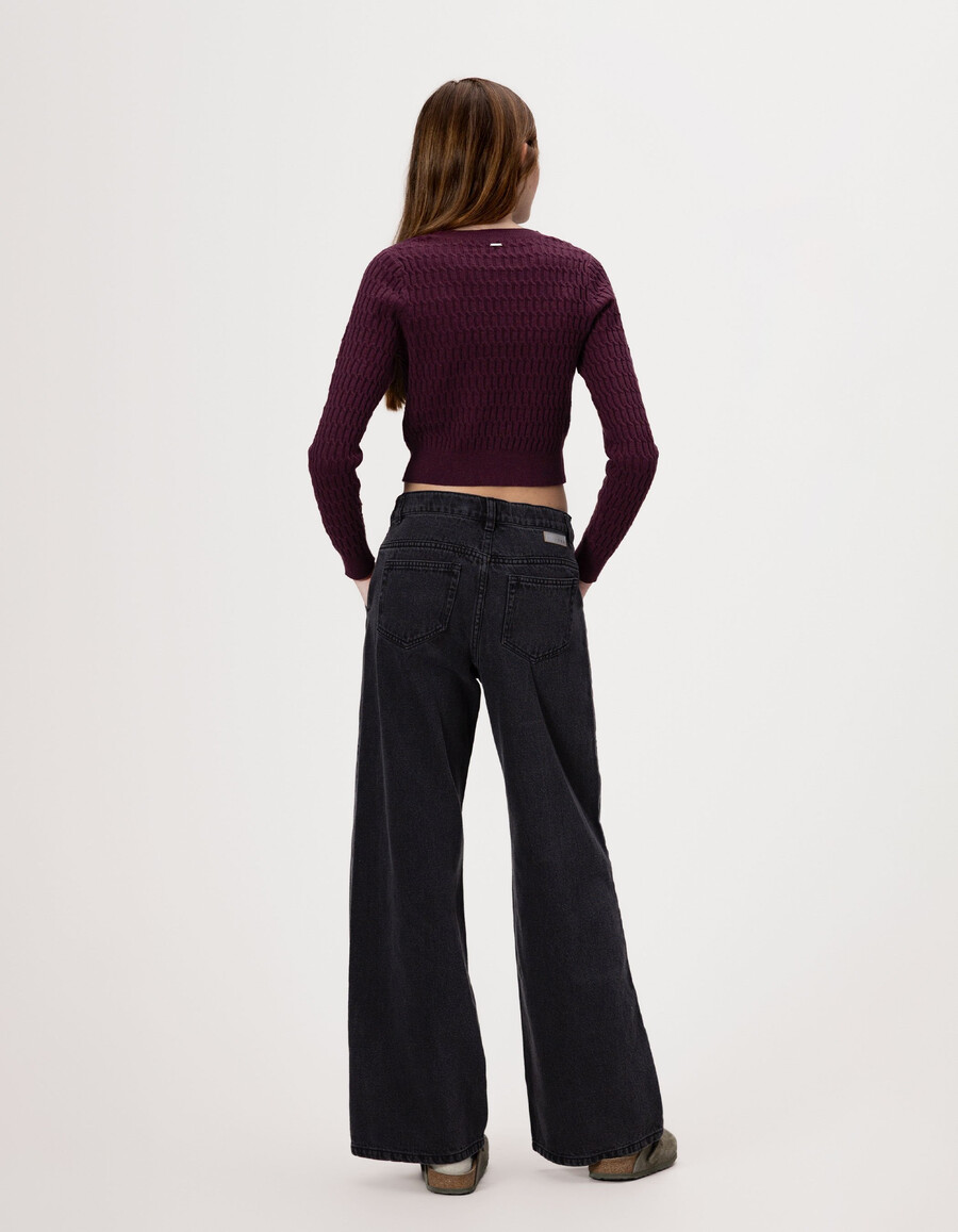maglione decorativo bordeaux in maglia a trecce per bambine