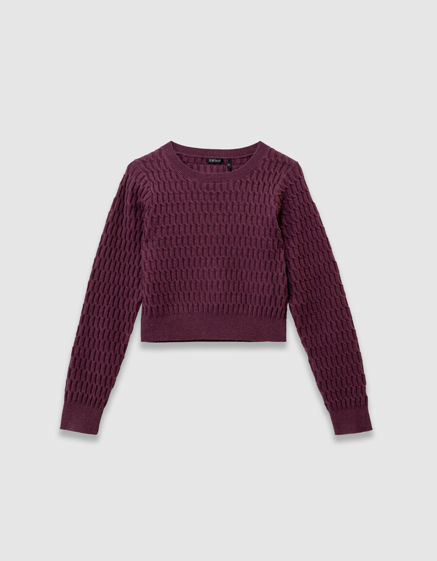 maglione decorativo bordeaux in maglia a trecce per bambine