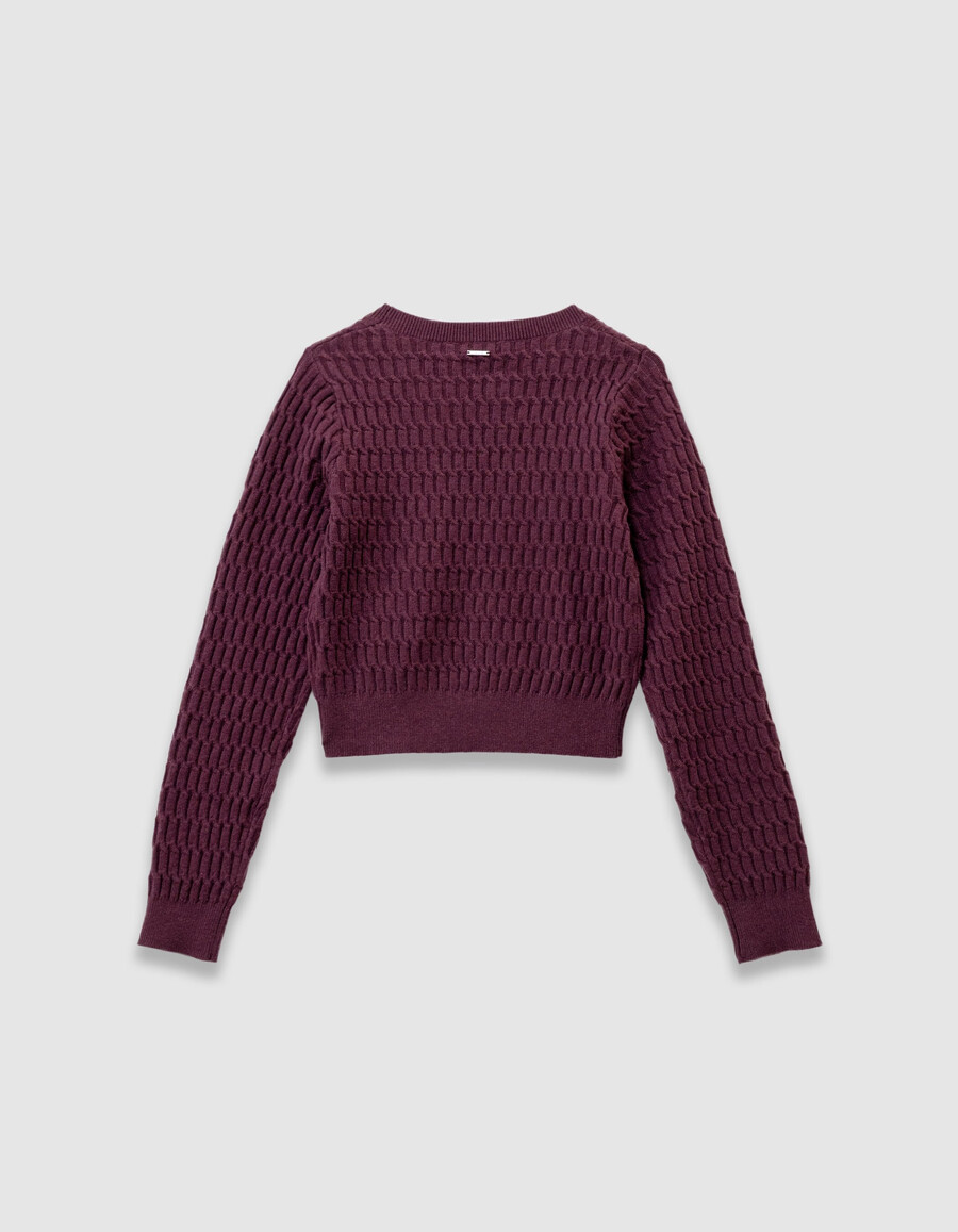 maglione decorativo bordeaux in maglia a trecce per bambine