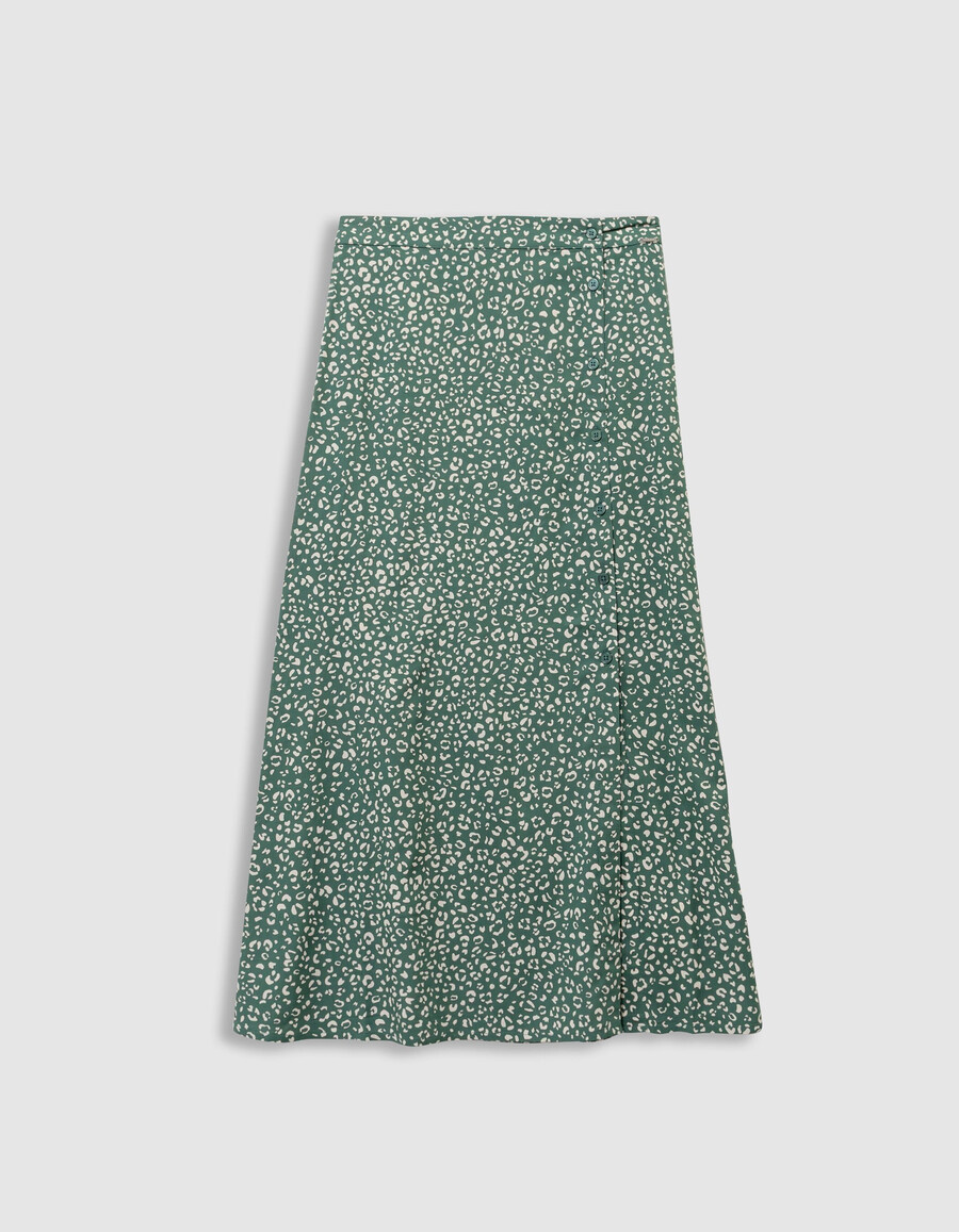 gonna lunga verde da bambina con stampa leopardata