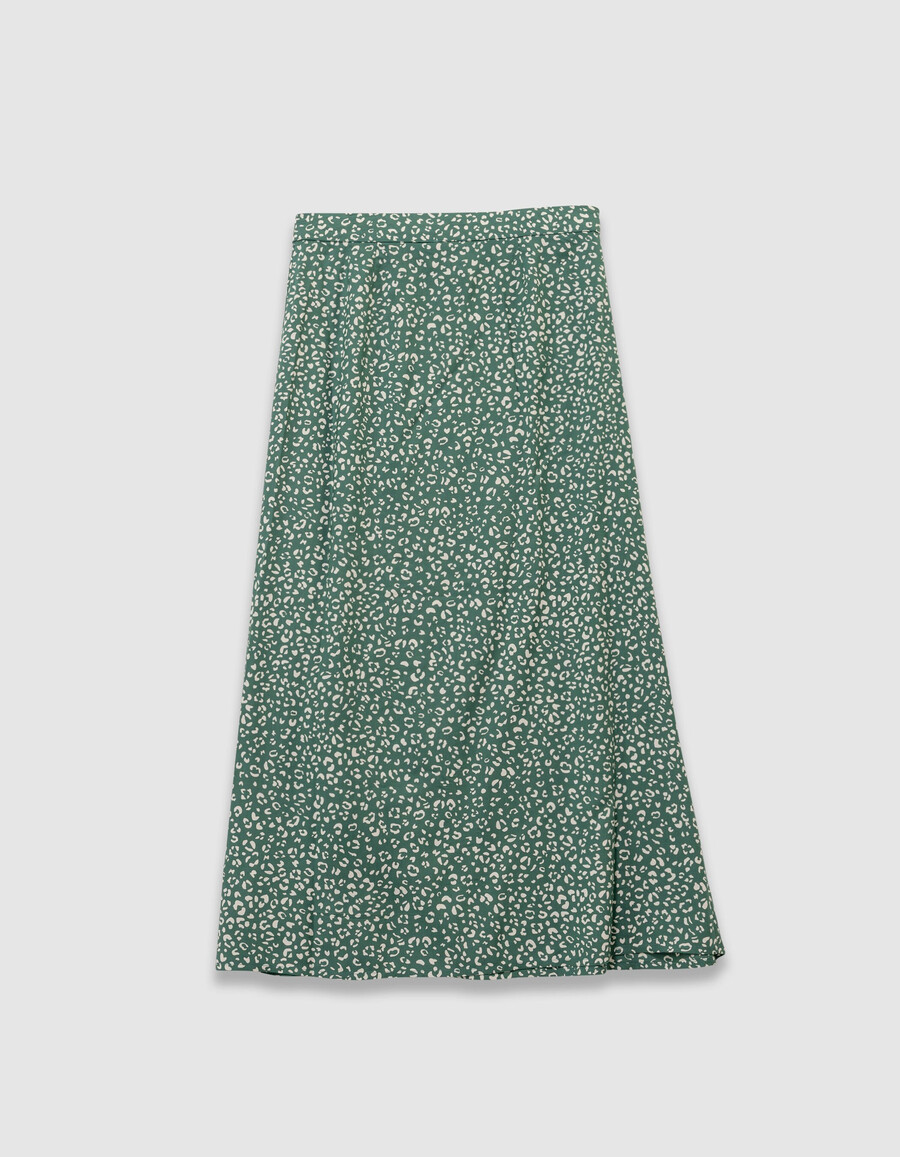 gonna lunga verde da bambina con stampa leopardata