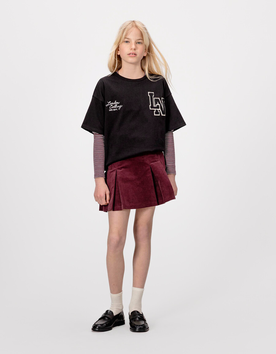 gonna corta plissettata bordeaux per bambine