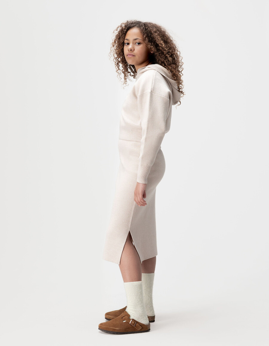 gonna midi beige in maglia con spacchi per bambine