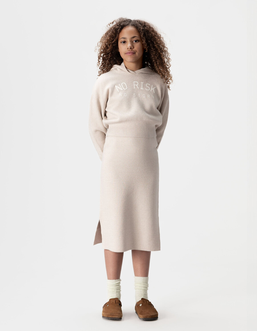 gonna midi beige in maglia con spacchi per bambine