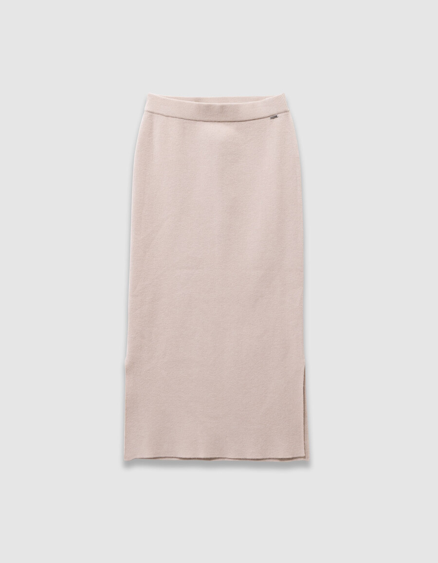 gonna midi beige in maglia con spacchi per bambine