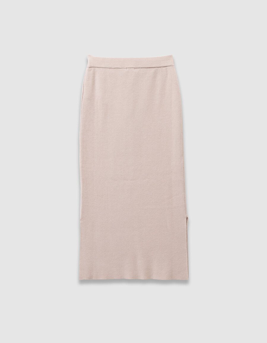 gonna midi beige in maglia con spacchi per bambine