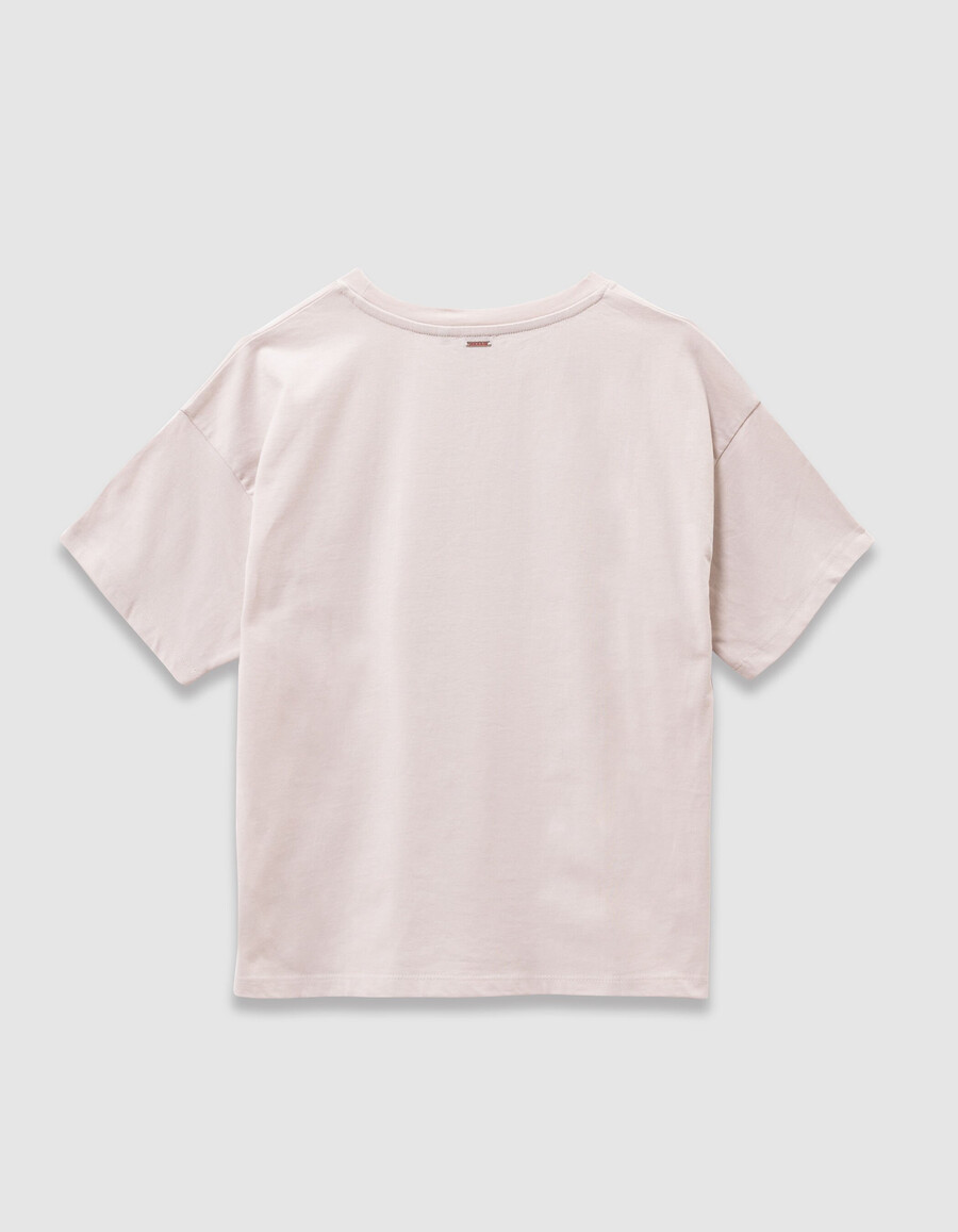 t-shirt beige in cotone biologico per bambina slogan neri