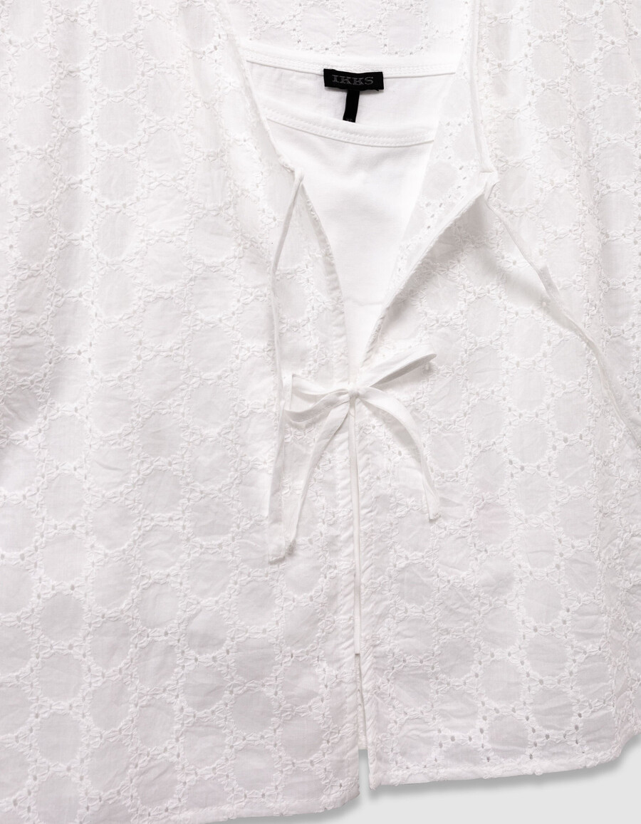 camicia bianca senza maniche in pizzo da annodare sul davanti per bambine