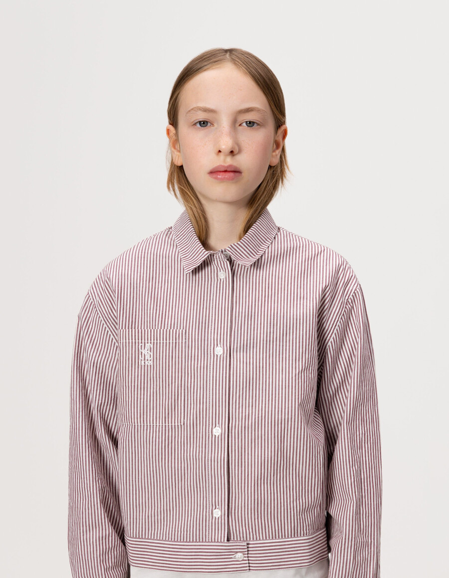 camicia corta a righe bordeaux da bambina