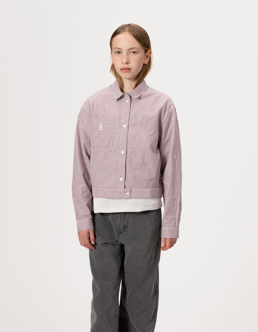 camicia corta a righe bordeaux da bambina