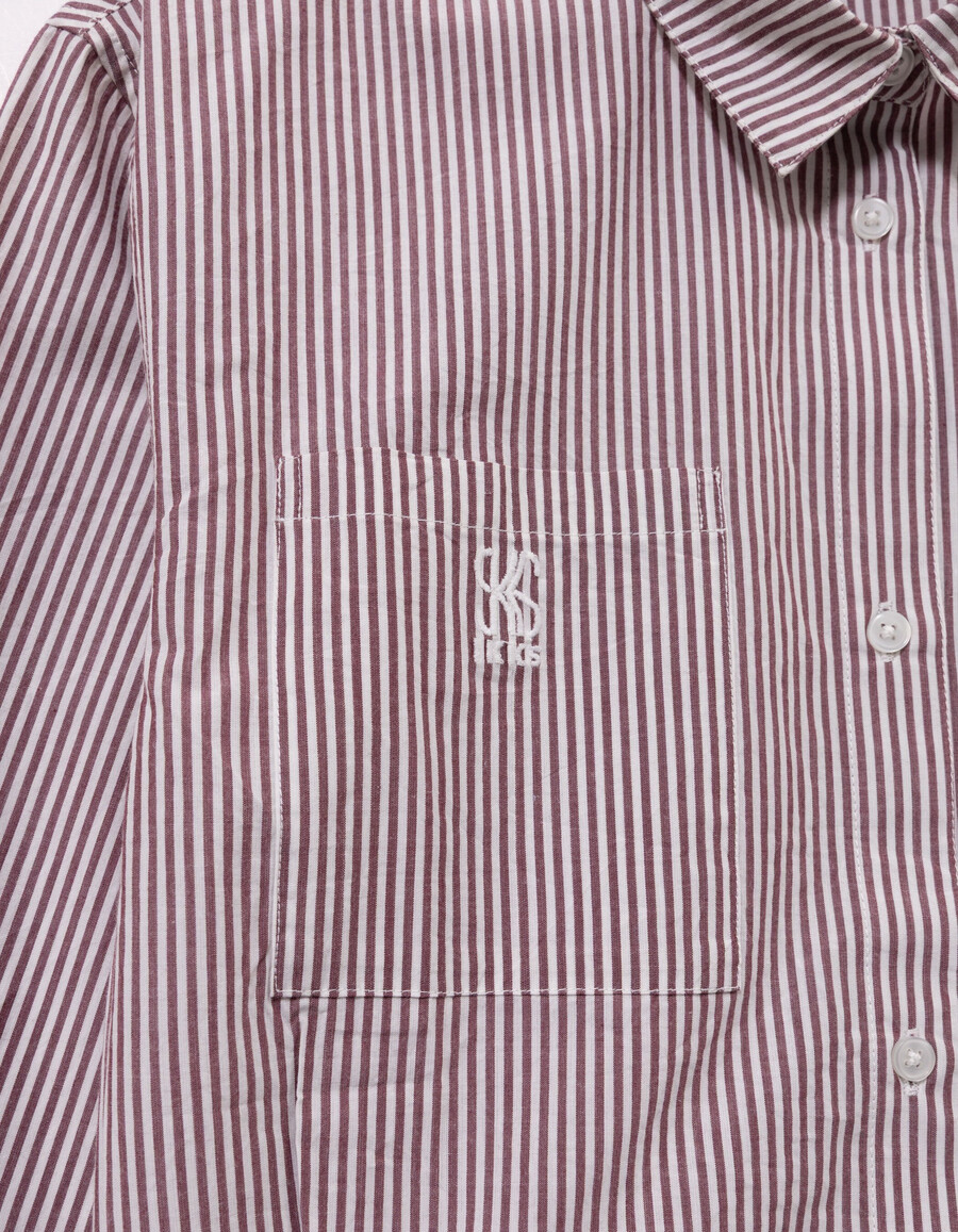 camicia corta a righe bordeaux da bambina