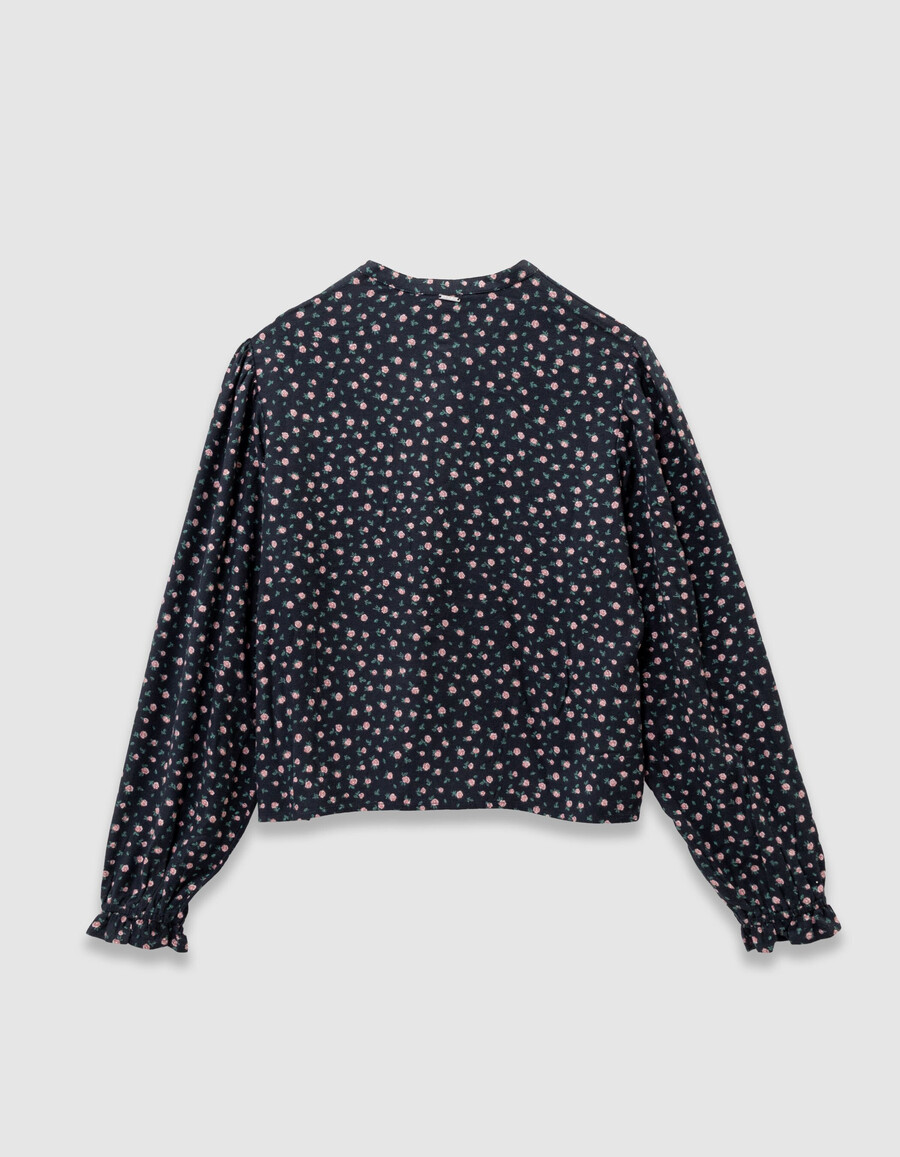 camicetta nera da bambina con stampa mini-rose