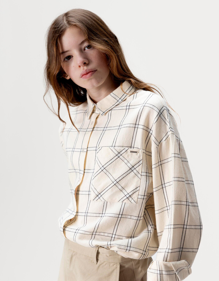 camicia a quadri ecru e neri per ragazze