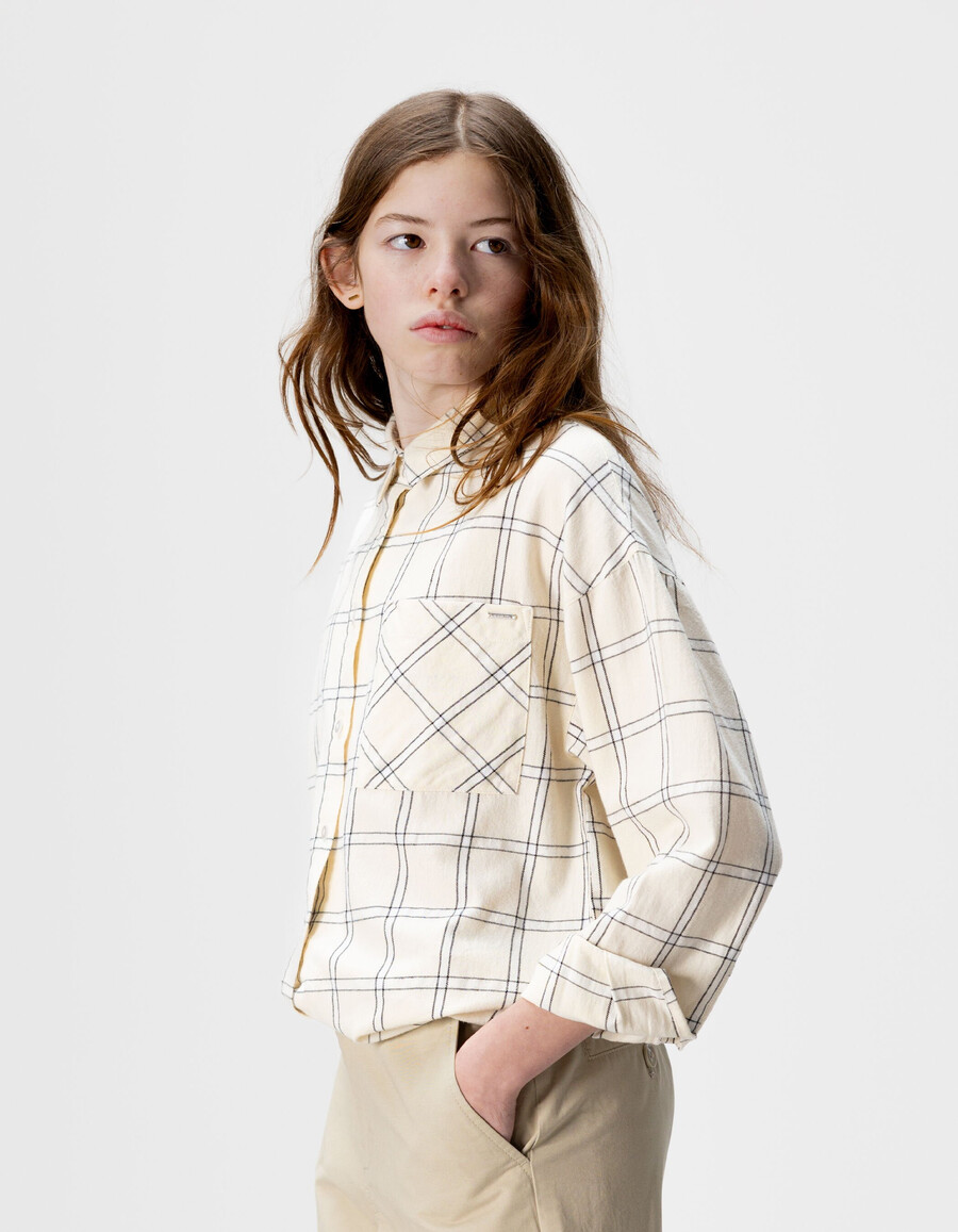 camicia a quadri ecru e neri per ragazze