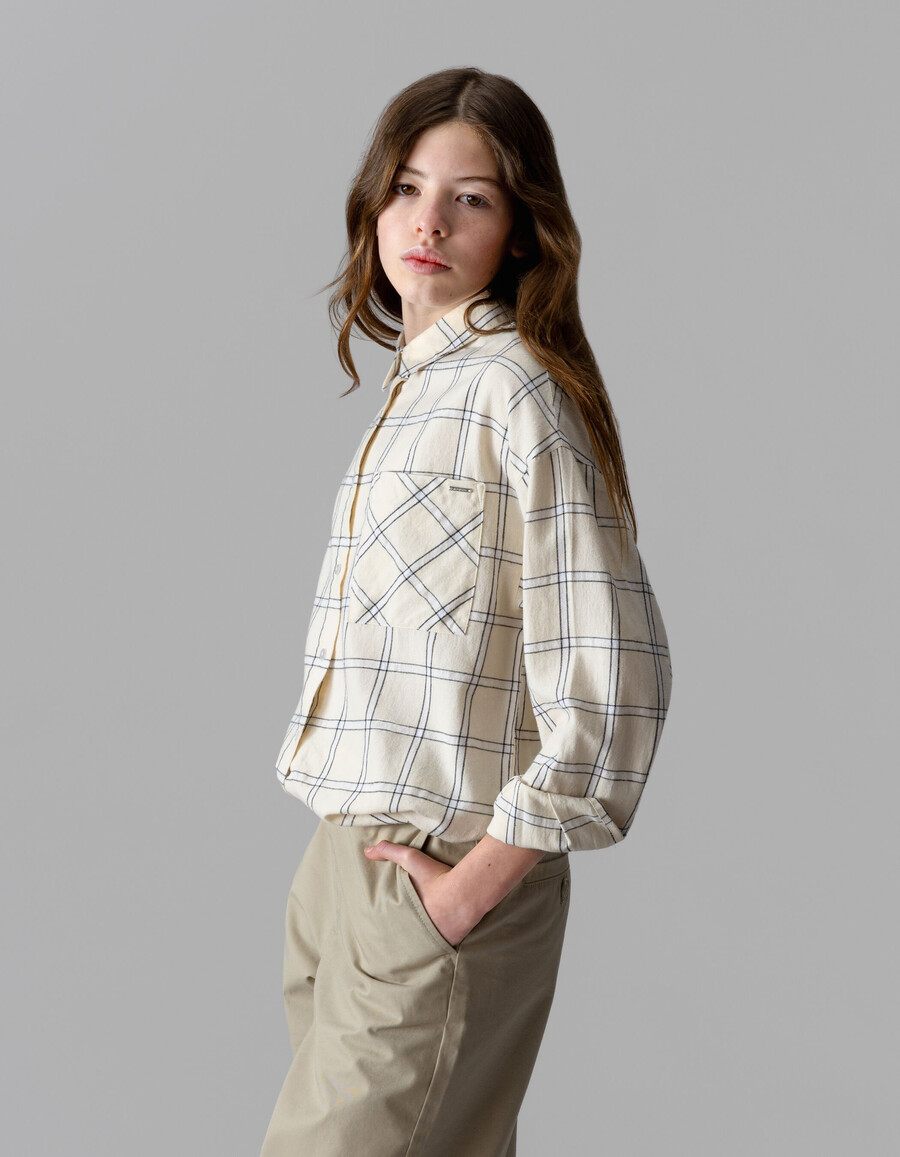 camicia a quadri ecru e neri per ragazze